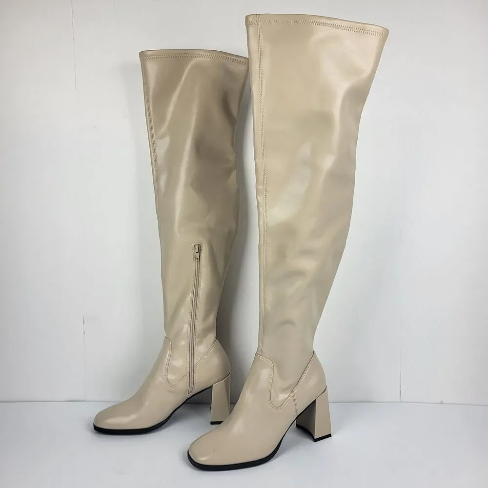 Open Edit Women's Briar Over the Knee Boots In Cream Vanilla Shoe Size 7.5 M